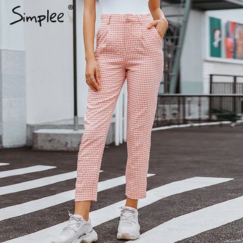 Simplee pink pokrivač svakodnevne hlače žene 2019 ljeto stare radne hlače capri ženski izravan ured dame britanski stil hlače