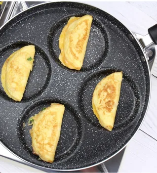 3/4 četiri rupe omlet posuda za jaja, šunka palačinka za kavu tave kreativni non-stick nema ulja-dim doručak roštilj Pan pan