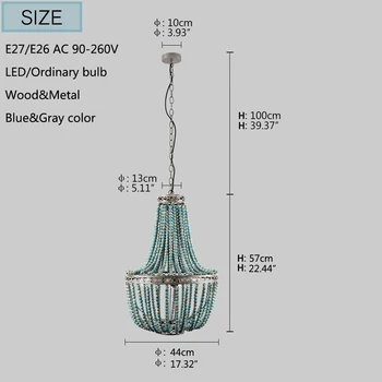 Moderno potkrovlje stare E27 led viseće svjetiljke plave drvene perle, viseće svjetiljke industrijski dekor svjetla za dnevni boravak hotelske kuhinje