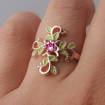 Cellacity srebro 925 nakit dragulji prsten za žene pink Cirkon biljka list tanak ženski fin nakit Proljeće dating Accessor