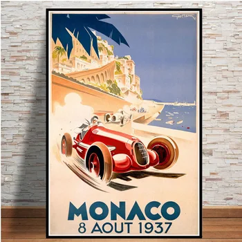 Hot World Grand Prix Retro Monaco Platna Painting Super Motor Car, plakata i grafika Wall Art Picture for Living Room Home Decor