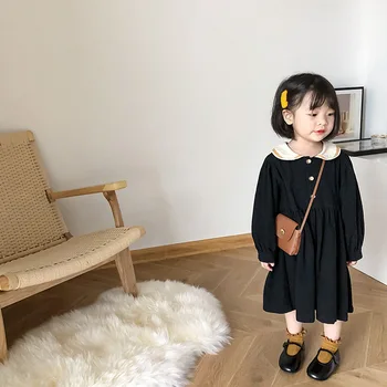 2020 Baby Girls Dugi Rukav Uzročnu Moda Tri Gumba Kontrastne Boje Lutka Ovratnik Haljina Dječje Pamučne Haljine Princeze