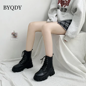 BYQDY punk visoke štikle crne čizme Ženske cipele cijele čarapa cipele čipka-up ženska platforma mekana kožna ženska obuća novi 2021