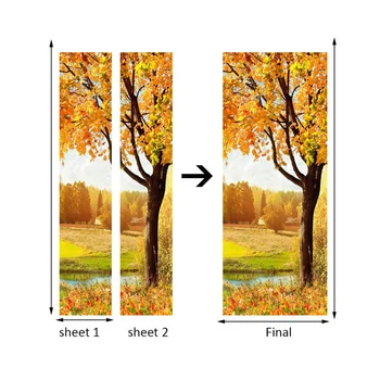 Zlatna jesen lišće stabala Priroda Krajolik vrata 3D naljepnica zidno slikarstvo PVC samoljepljive, vodootporan ukrasne tapete naljepnice za zid