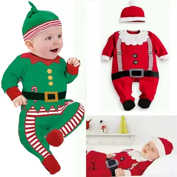 2019 Božić novorođenog dječaka djevojčica Božićno odjeća dugih rukava Djed Mraz prugasta kombinezon body šešir odijelo odijelo