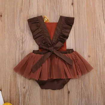 Dan Zahvalnosti Za Odijevanje Dijete Djevojke Ljeto Slatka Turska Tiskanih Tijelo Novorođenog Vrećice Mreže Šivanje Body Haljina