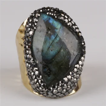 Veliki prirodni tamno siva siva лабрадорит Crystal Kamen utrti vještački dijamant perle Šarm vanjski zlatni чеканный prsten prirubnica za žene muškarci
