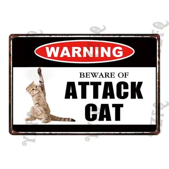 Upozorenje čuvajte se napada mačka pas čuvar na dužnosti kućni ljubimac metalna pločica zid pub, restoran Home Art Decor Iron plakat Cuadros DU-4723A