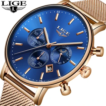 LIGE Fashion Muške Watches Top Brand Luxury Quartz Watch Men Casual Slim Mesh Steel Waterproof Sport Watch Relogio Masculino+Box
