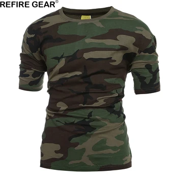 Refire Gear Quick Dry Vanjski Majice Muškarci O Vrat Pamuk Kamuflaža Lovačke Košulje Prozračni Paintball, Planinarenje, Kampiranje T-Shirt