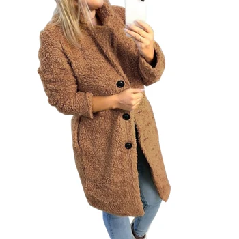 Ženska moda dugi rukav rever umjetne kaput jakna je topla zima