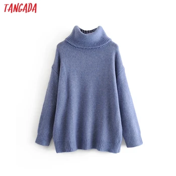Tangada women oversize turtleneck sweaters 2020 winter long sweater coat batwing sleeve loose knitwear top 8H0