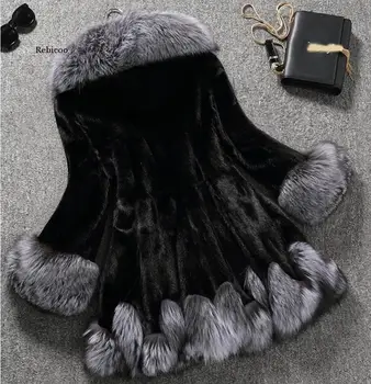 Veliki veličina moda jesen i zima žene umjetnog krzna s kapuljačom kaput debeo toplo krzno jakna žena siva kabanica