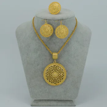 Afrika etiopljanin nakit setovi zlatna boja Nove akvizicije ogrlica i naušnice, prsten Eritreja Хабеша Arapski svadbene darove #J0772