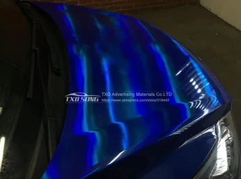 Besplatna dostava Plava holografska kromirana ohrabrujuće vinil film car wrap rainbow sticker s veličinom:1.52x20m/Roll