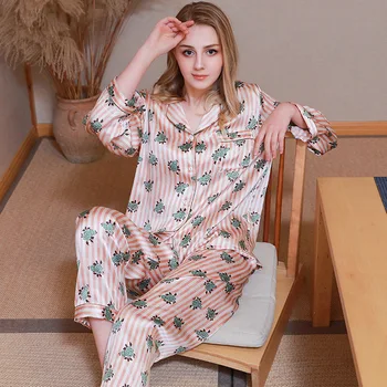 čiste svile žena tiskanih pidžama skup pidžama spavaćica M L XL 2XL XM008