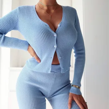 Žene Jesen Loungewear Pletene Džemper 2020 Moda Dame Kopča Kardigan Džemper Pletenje U Rasutom Stanju