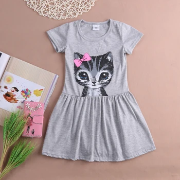 Simpatični crtani mačka ispis kratkih rukava haljina za dijete i dijete djevojke