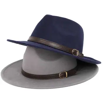 Wok muška moda plitko fedora šeširi klasičan uniseks jednobojnu zone zlatna kopča veliki veličina kape 60 cm vune topli muški