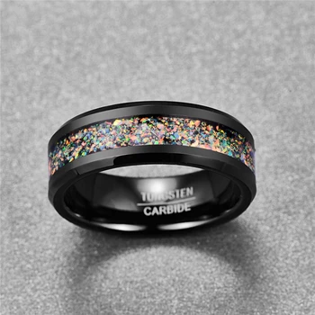 8 mm šarene umetnut pravi opal Volfram čelika prsten za muškarce presvučena crni polirani prsten godišnjice zaručnički prsten