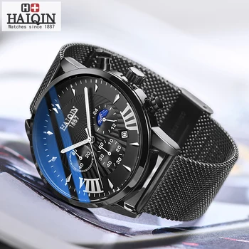 HAIQIN kvarc mens top brand luksuznih satova muške crne mrežaste zone sportski ručni sat gospodo Mliltary Reloj hombres Fashion 2019
