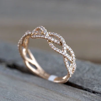 Novi rose gold Cirkon twist geometrijski prsten moda Dama luksuzni bling montažni rez dizajn vjenčanja prsten je poklon večernja zabava