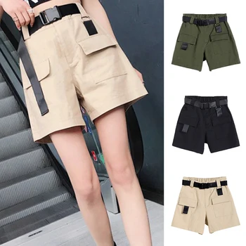 Plus size žene ljetne kratke hlače s pojasom 2019 moda svakodnevni vanjski teretni kratke hlače Feminino Army Green Short Femme short mujer