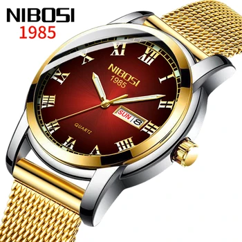 Novi mens Top Luxury NIBOSI poslovne ručni sat za muškarce auto kalendar mrežica remen kvarc gospodo poklon sat Relogio Masculino