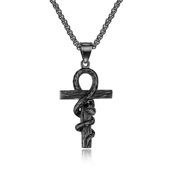 Nakit od nehrđajućeg čelika gotički križ navijanje zmija crni dizajn privjesak ogrlica za muškarce s colar pribor Poklon