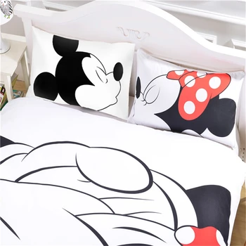 Mickey Minnie Mouse 3D tiskani setovi posteljinu odrasla osoba Twin cijeli Queen Krevetom bijela crna, spavaća soba ukras deka komplet poklon