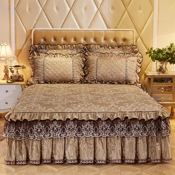 Kvalitetan krevet suknja setovi posteljinu jastučnice baršun debeli topli čipke, ručnici 1pc kraljevski plava madrac gornji dio King i Queen size