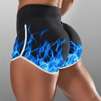 Žene visokim strukom joga kratke hlače vatra plamen 3D tiskanih butt lifting hulahopke kratke hlače BMF88